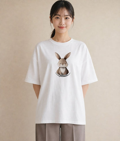 デザインTシャツ レディース ロップイヤー ペット 動物 イラスト 個性的 カジュアルコーデ 買い物 白T