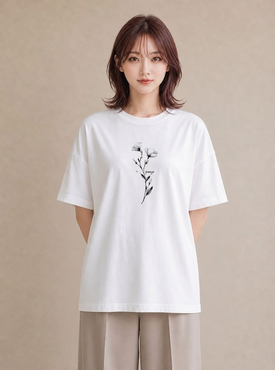 グラフィックTシャツ レディース 小花 花 フラワー イラスト ヴィンテージ風 送別ギフト 通勤 白T