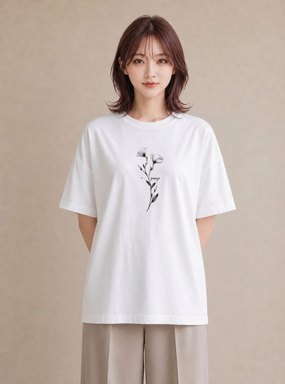 グラフィックTシャツ レディース 小花 花 フラワー イラスト ヴィンテージ風 送別ギフト 通勤 白T