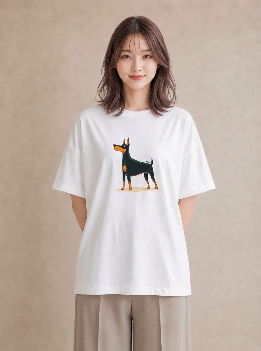 グラフィックTシャツ レディース ロングコートチワワ 犬 いぬ イラスト こなれ感 在宅 公園 白T