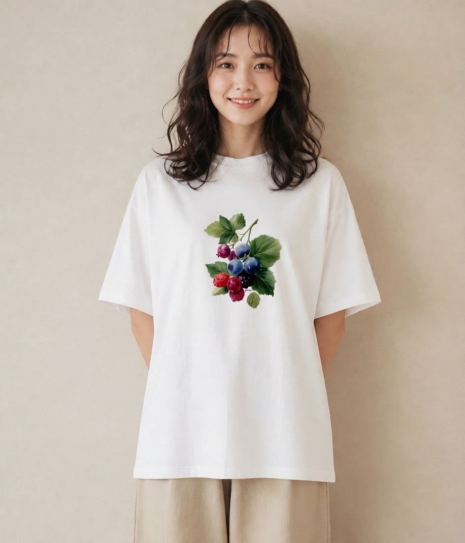 デザインTシャツ レディース ブルーベリー 食べ物 フード イラスト 手描き風 お揃い 親子 白T