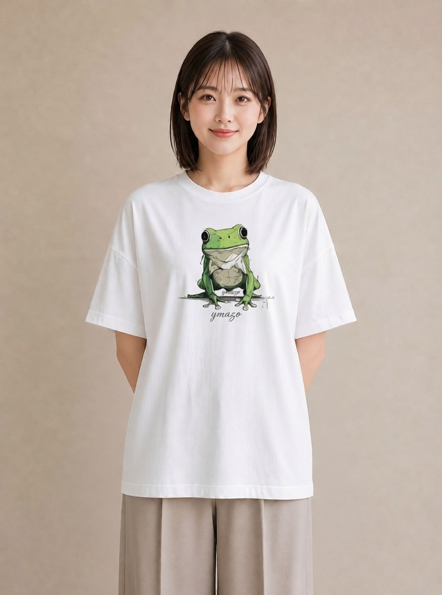 プリントTシャツ レディース アマガエル ペット 動物 イラスト カフェコーデ カフェ巡り 女子会 白T
