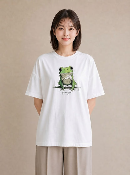 プリントTシャツ レディース アマガエル ペット 動物 イラスト カフェコーデ カフェ巡り 女子会 白T