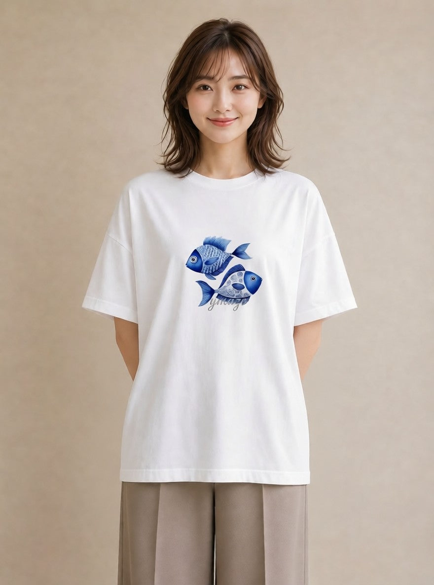 グラフィックTシャツ レディース 熱帯魚 ペット 動物 イラスト 春服 ミセス 白T