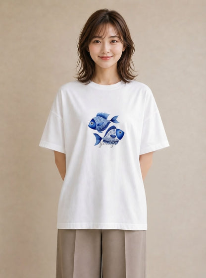 グラフィックTシャツ レディース 熱帯魚 ペット 動物 イラスト 春服 ミセス 白T