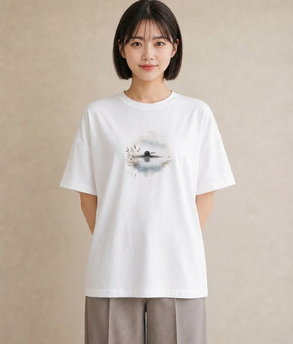 半袖Tシャツ レディース 青の水彩 風景 ブルー ナチュラル アンティーク イラスト ポップ クリスマス 旅行 白T