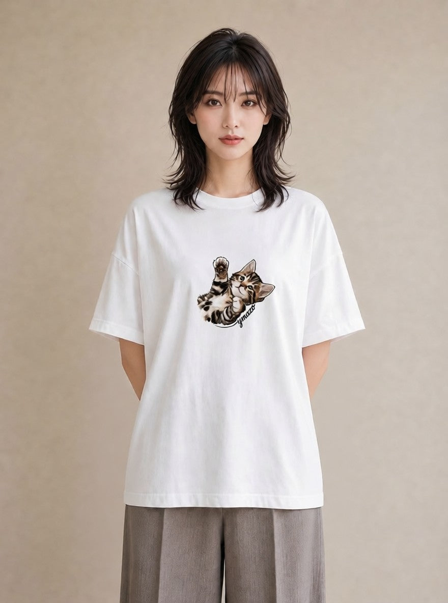 デザインTシャツ レディース アメリカンショートヘア 猫 ねこ イラスト ガーリー ギフト 母の日 白T