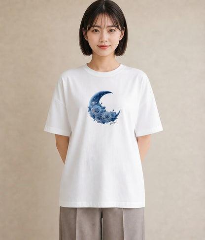 半袖Tシャツ レディース 月 星空 宇宙 イラスト お洒落 春服 ミセス 白T