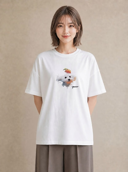 半袖Tシャツ レディース わんこ 犬 いぬ イラスト お洒落 デイリーウェア 休日 白T