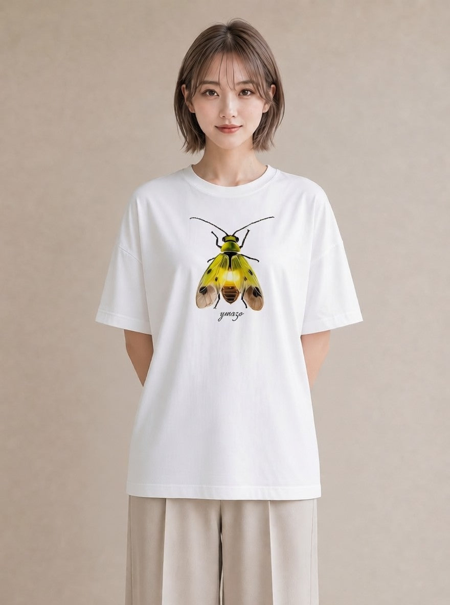 半袖Tシャツ レディース カブトムシ 昆虫 虫 イラスト 抜け感 ラフ レイヤード 白T