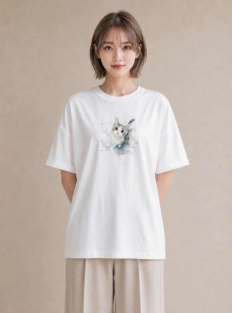 半袖Tシャツ レディース 愛猫 猫 ねこ イラスト 北欧風 女性 旅行用 白T