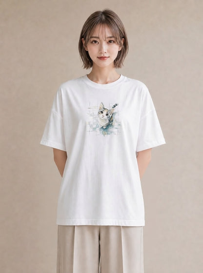 半袖Tシャツ レディース 愛猫 猫 ねこ イラスト 北欧風 女性 旅行用 白T