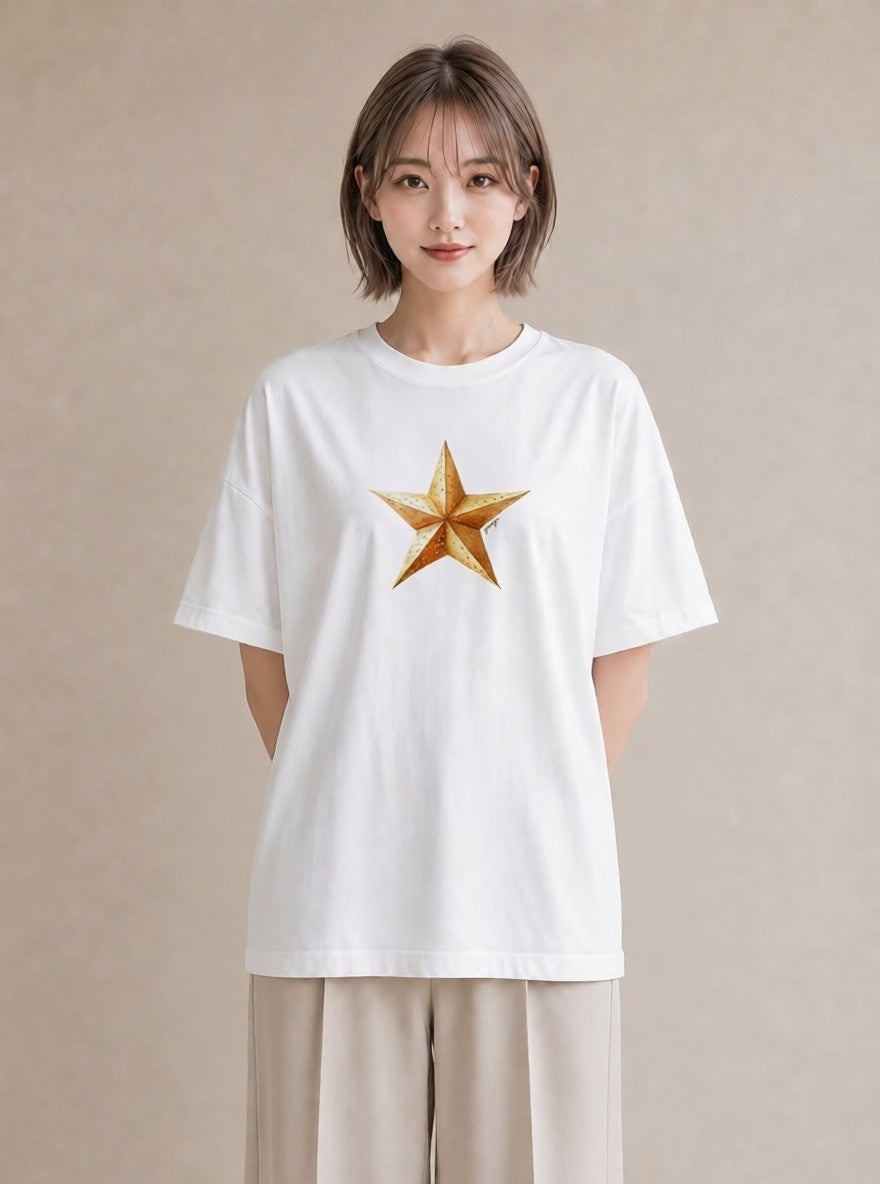 デザインTシャツ レディース スター 星空 宇宙 イラスト 水彩風 デイリーウェア 休日 白T