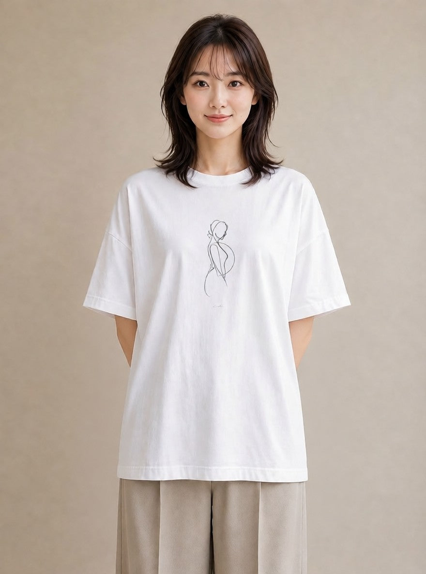 半袖Tシャツ レディース 女の子 ガール 後ろ姿 イラスト 個性的 送別ギフト 通勤 白T