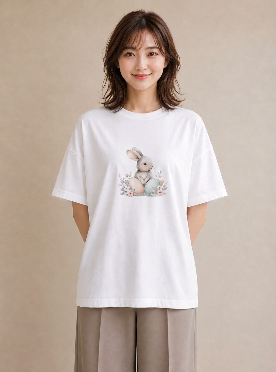 デザインTシャツ レディース ウサギ系野生 動物 アニマル イラスト シンプル お揃い 親子 白T