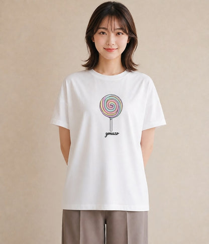 プリントTシャツ レディース キャンディ 食べ物 フード イラスト 北欧風 散歩 お出かけ 白T
