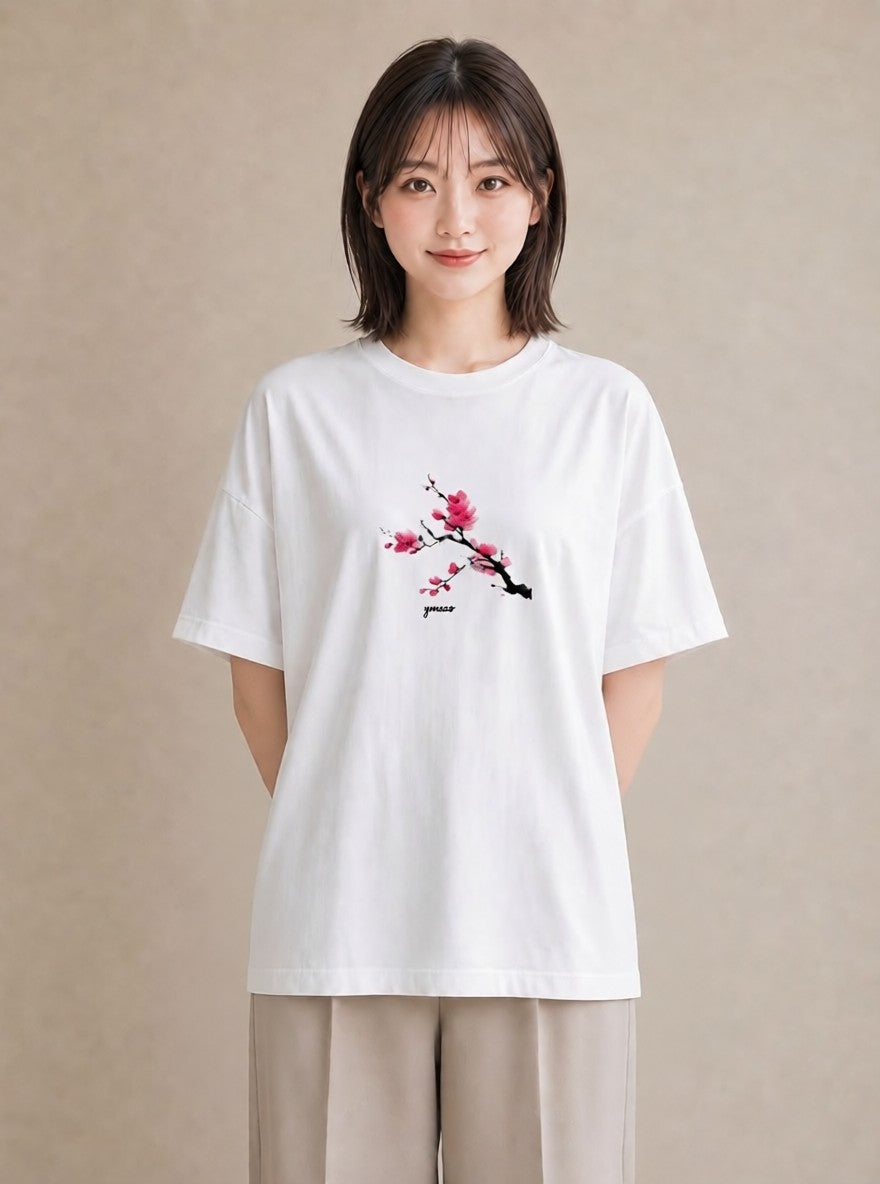 デザインTシャツ レディース さくら 桜 サクラ 花 花柄 イラスト ナチュラル ラフ レイヤード 白T