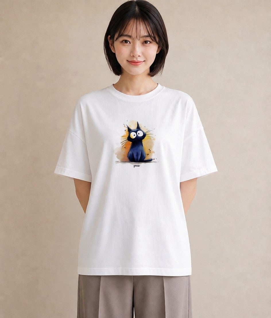 半袖Tシャツ レディース ロシアンブルー 猫 ねこ イラスト カフェコーデ 通学 誕生日プレゼント 白T