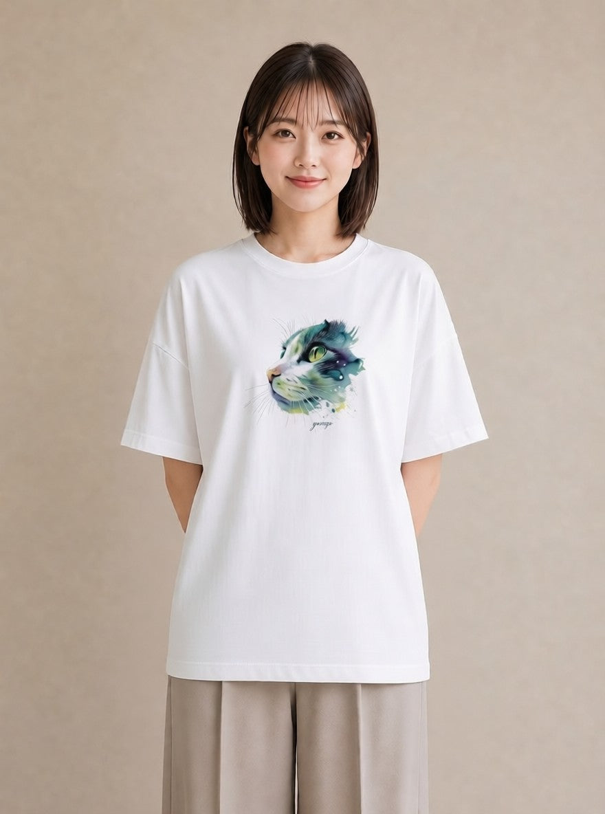 グラフィックTシャツ レディース ベンガル 猫 ねこ イラスト ミニマル 秋コーデ おしゃれギフト 白T