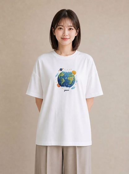 デザインTシャツ レディース プラネット 星空 宇宙 イラスト 抜け感 母の日 ビーチ 白T