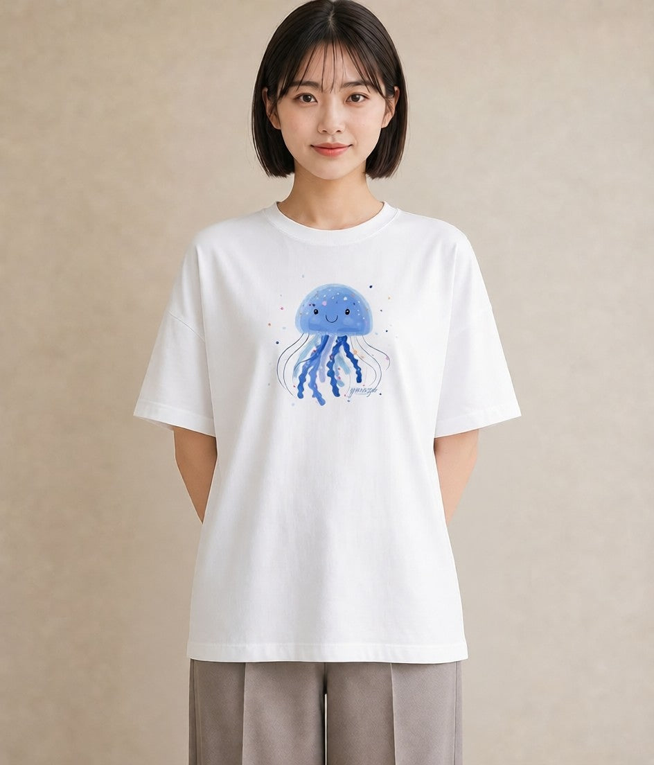 Tシャツ レディース くらげ クラゲ 海の生き物 海 イラスト 抜け感 デイリーウェア 休日 白T