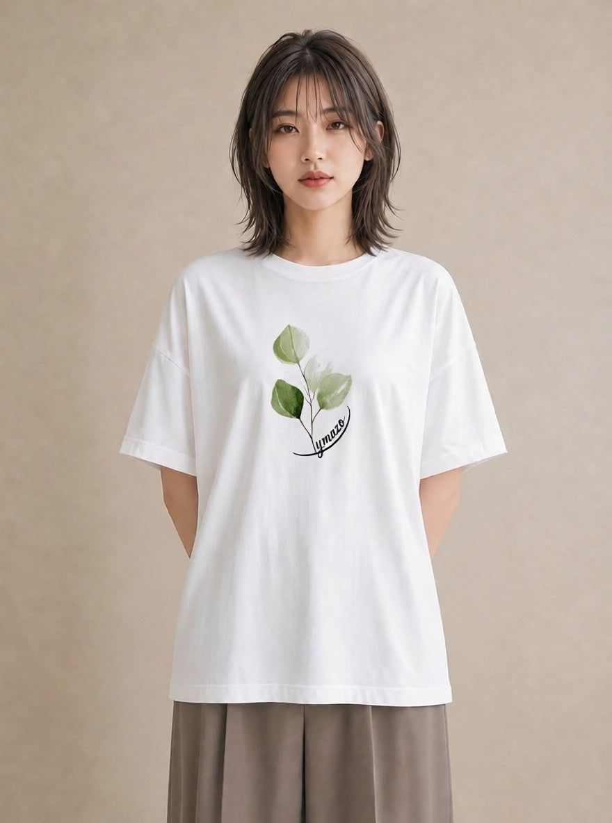グラフィックTシャツ レディース 葉っぱ 植物 ボタニカル イラスト 普段使い 海 カフェ巡り 白T