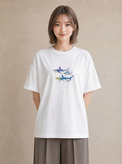 Tシャツ レディース ジンベエザメ 海の生き物 海 イラスト ユニーク 公園 ママ 白T