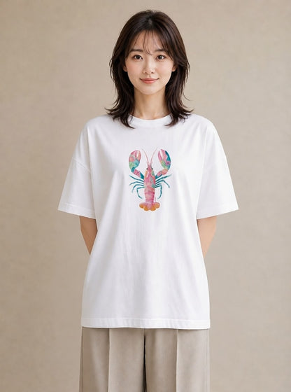 デザインTシャツ レディース カニ 海の生き物 海 イラスト きれいめ 通勤 在宅 白T
