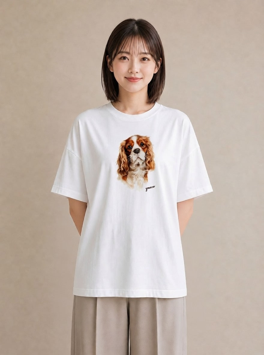グラフィックTシャツ レディース キャバリア 犬 いぬ イラスト ユニーク ギフト 母の日 白T