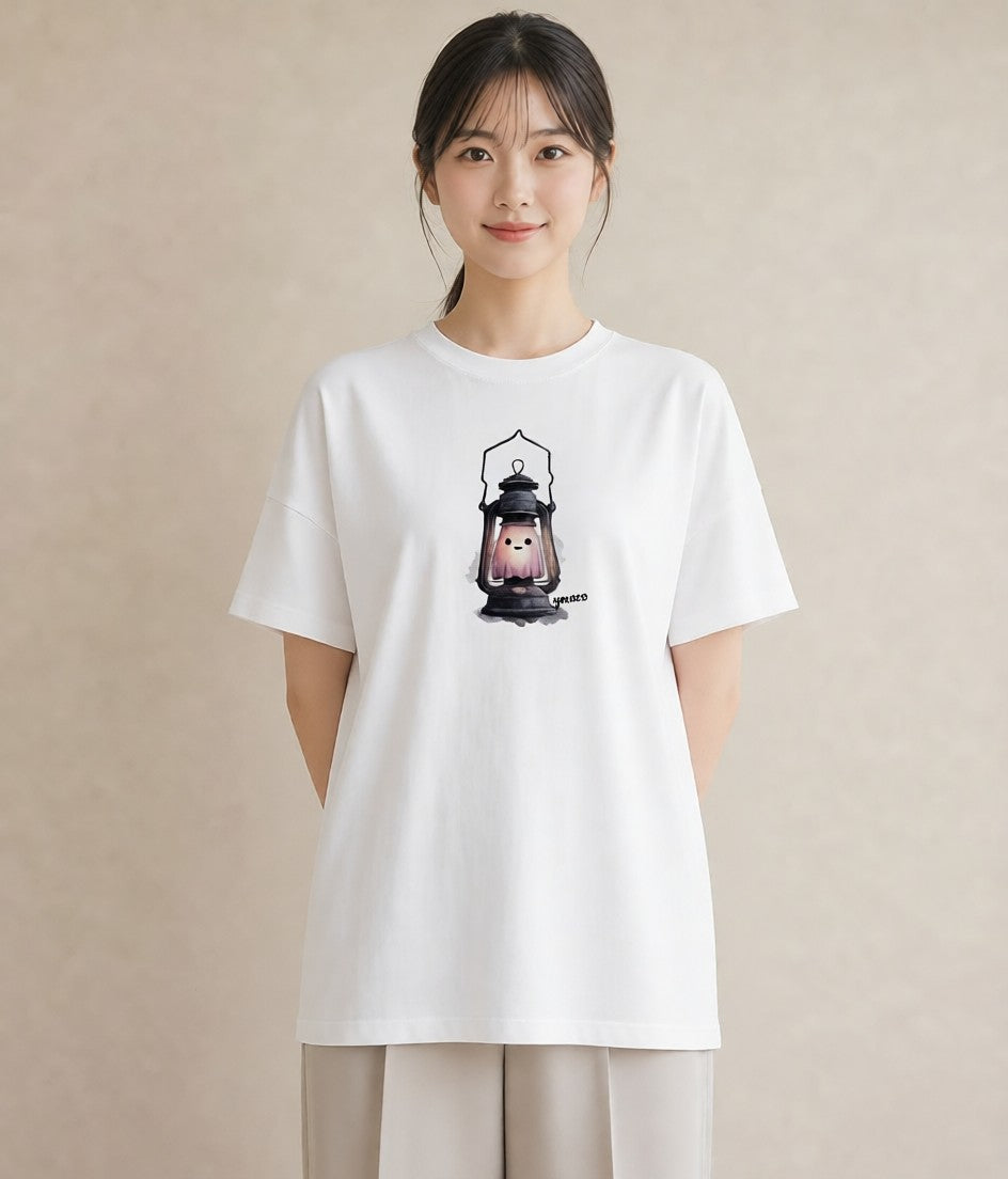 半袖Tシャツ レディース 街灯 夜霧 夜 ナチュラル アンティーク イラスト レトロ レイヤード 友達ギフト 白T