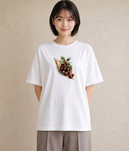プリントTシャツ レディース どんぐり 植物 ボタニカル イラスト 旅行コーデ 送別ギフト 通勤 白T