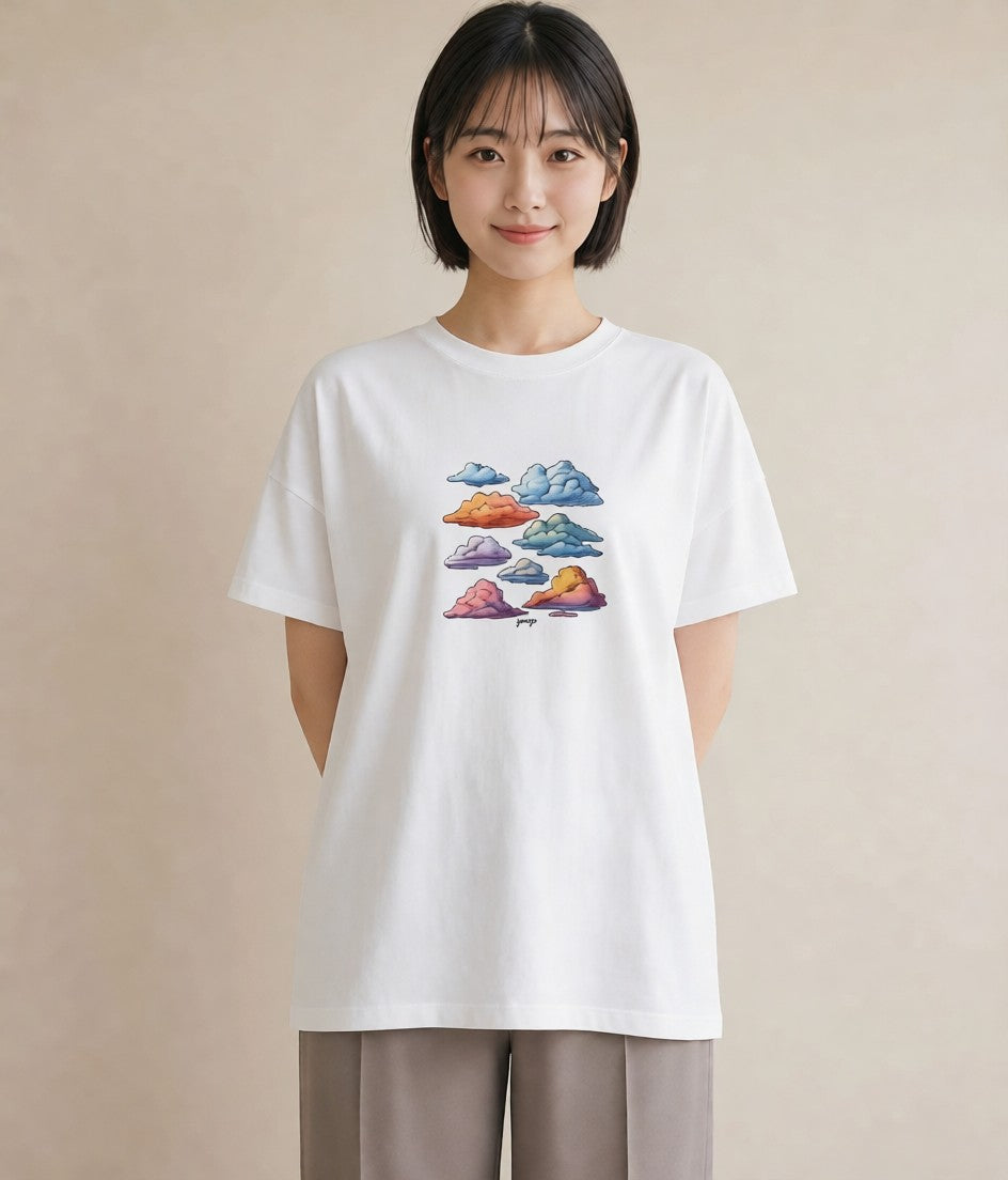 Tシャツ レディース 空 星空 宇宙 イラスト 休日コーデ カフェ巡り 女子会 白T