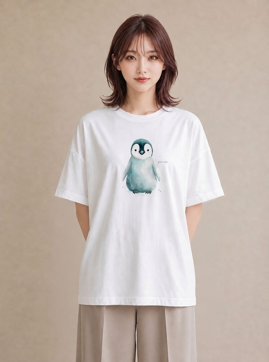 デザインTシャツ レディース アザラシ 動物 アニマル イラスト 手描き風 買い物 夏コーデ 白T