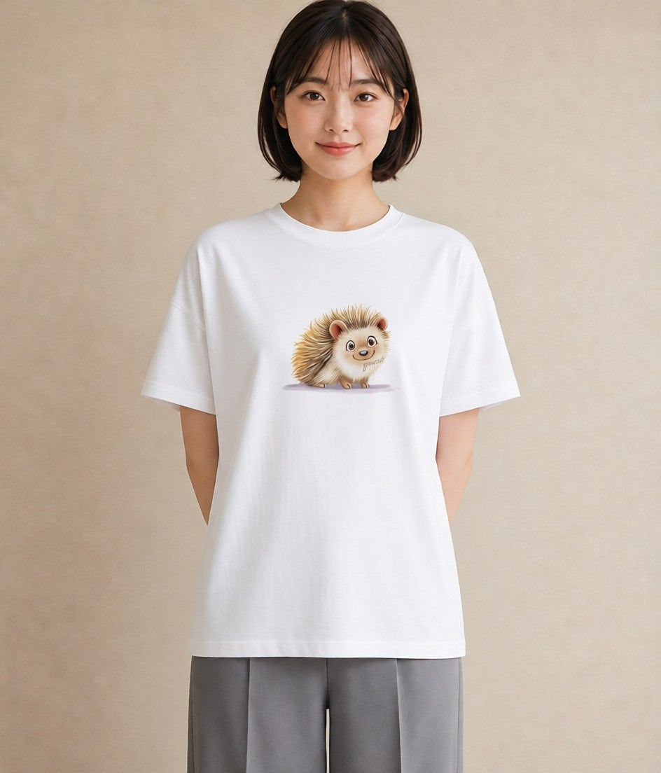 プリントTシャツ レディース ハリネズミ ペット 動物 イラスト ボタニカル ホワイトデー 春服 白T