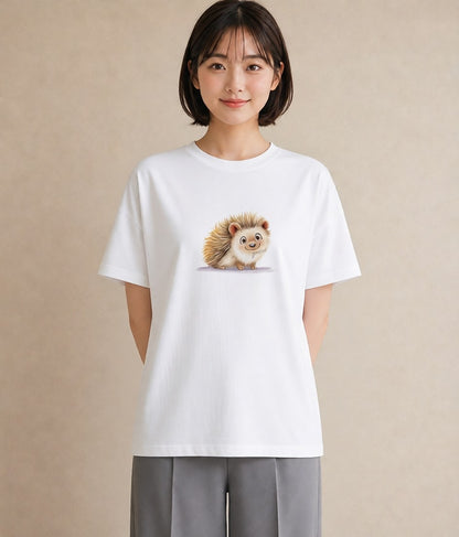 プリントTシャツ レディース ハリネズミ ペット 動物 イラスト ボタニカル ホワイトデー 春服 白T