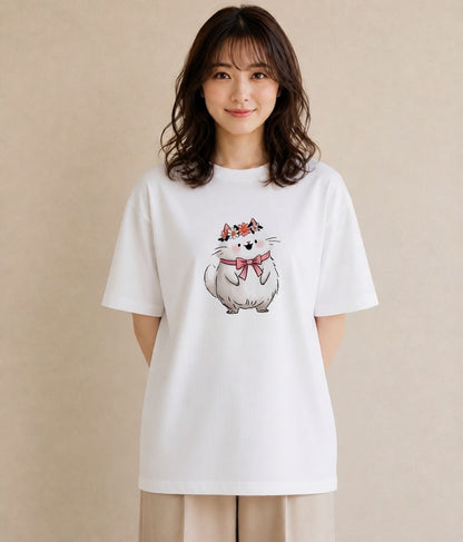 デザインTシャツ レディース 白猫 猫 ねこ イラスト レトロ カフェ巡り 女子会 白T