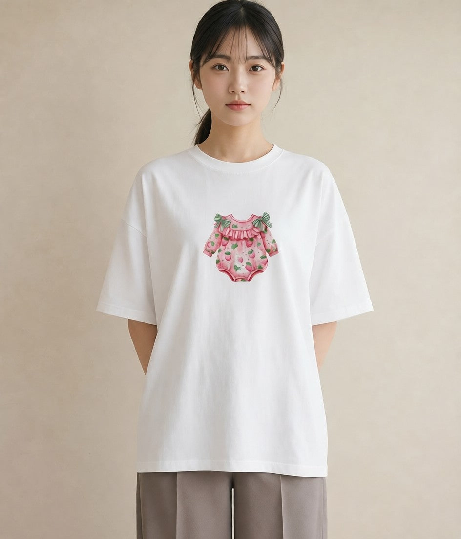 グラフィックTシャツ レディース ショートケーキ 食べ物 フード イラスト レトロ 母の日 ビーチ 白T