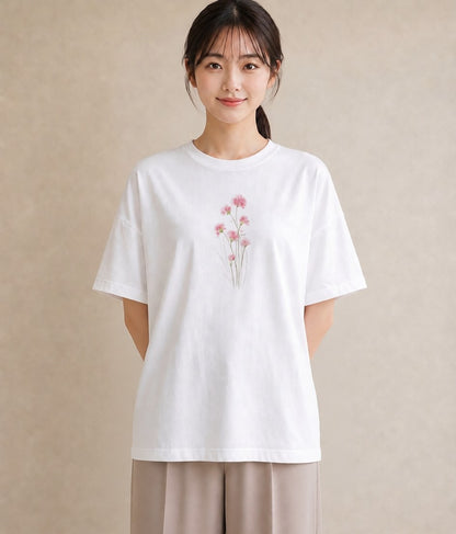 プリントTシャツ レディース カスミソウ かすみ草 花 花柄 イラスト ミニマル 姉妹 送別ギフト 白T