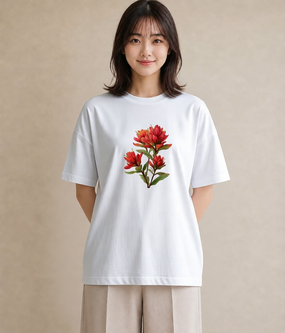 デザインTシャツ レディース 彼岸花 花 花柄 イラスト 淡色 散歩 お出かけ 白T