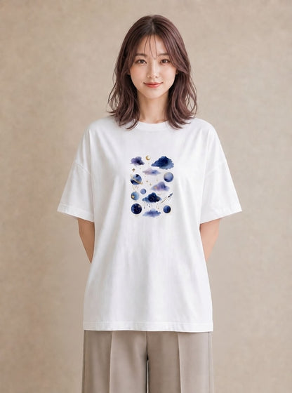 グラフィックTシャツ レディース 蟹座 星空 宇宙 イラスト カフェコーデ 旅行 母娘コーデ 白T