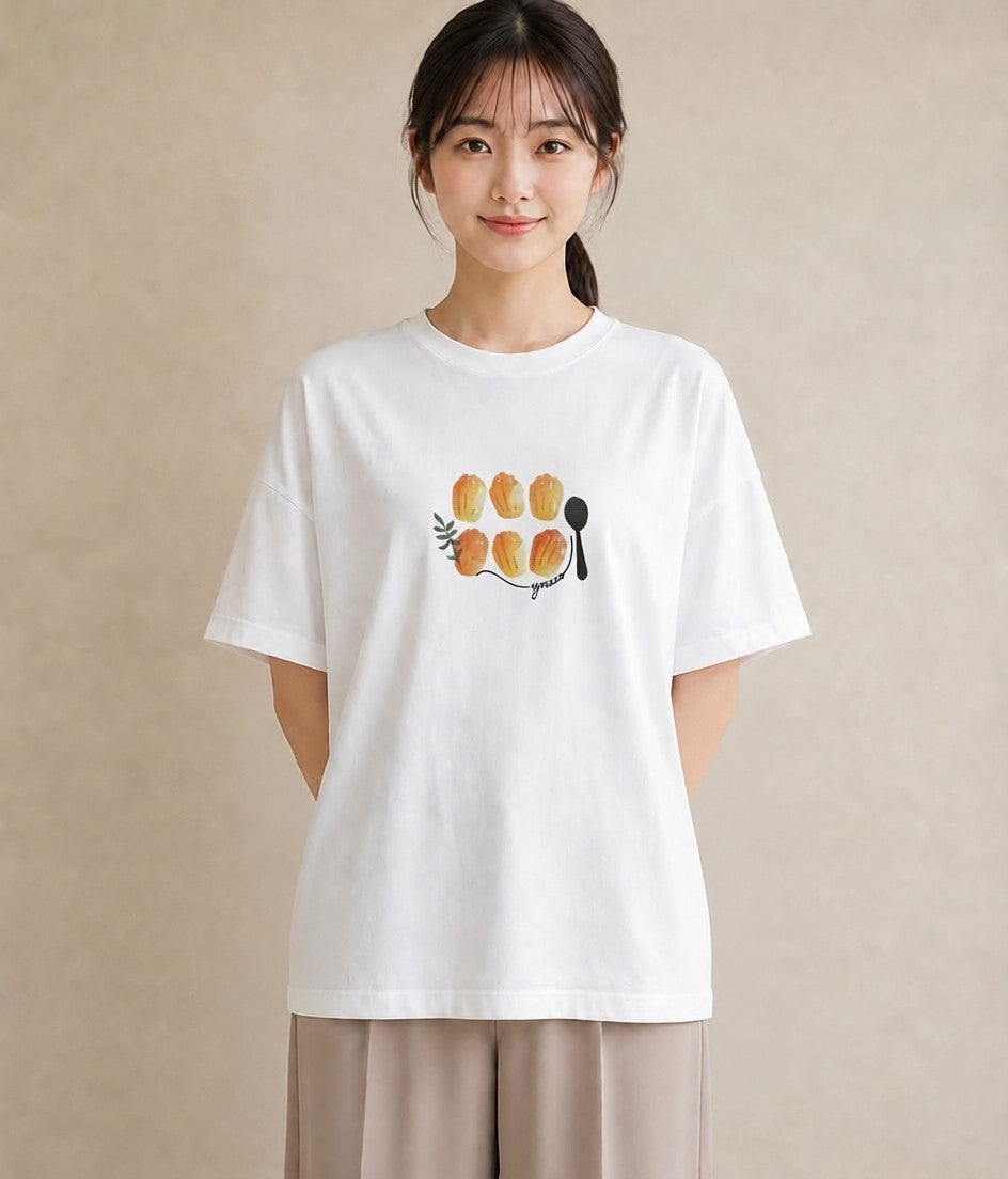 デザインTシャツ レディース クロワッサン 食べ物 フード イラスト 普段使い 普段着 週末コーデ 白T