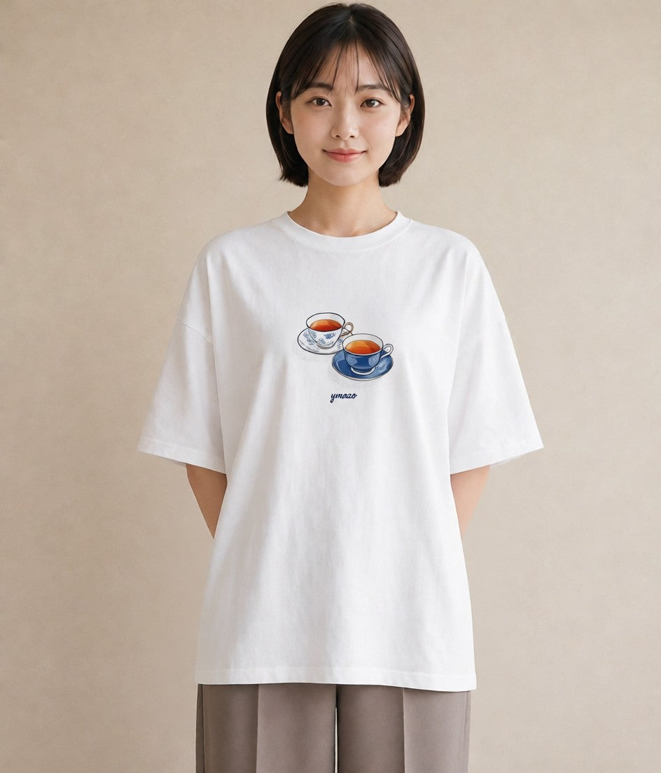 Tシャツ レディース 紅茶 食べ物 フード イラスト 北欧風 自分用 ルームウェア 白T