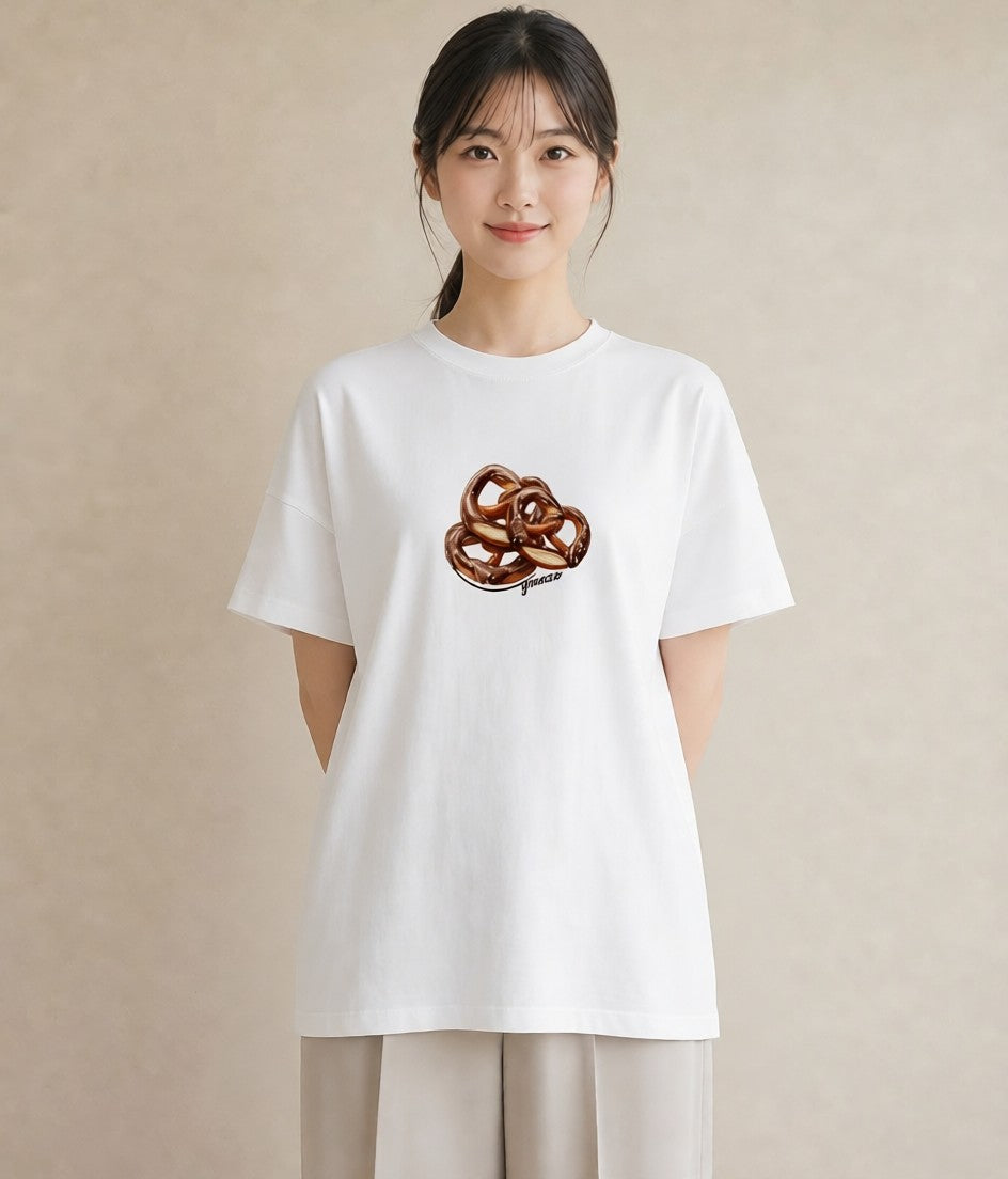 半袖Tシャツ レディース ベーグル 食べ物 フード イラスト ミニマル 親子 20代 白T