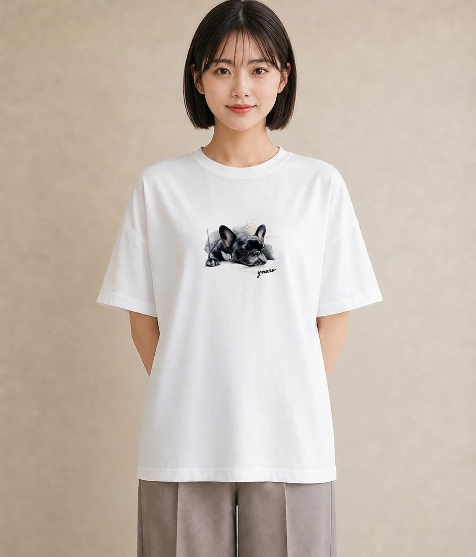グラフィックTシャツ レディース フレンチブルドッグ フレブル 犬 いぬ イラスト 個性的 誕生日プレゼント 綿100 白T