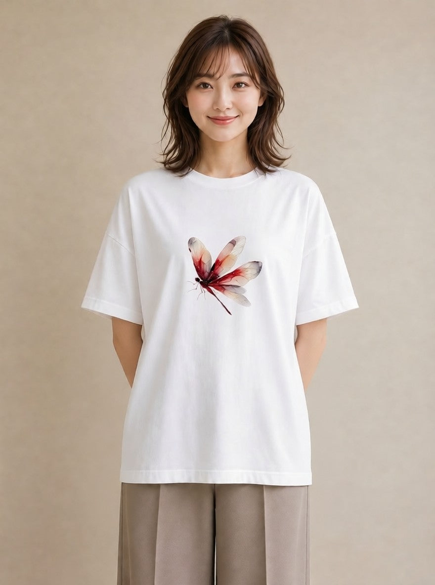 デザインTシャツ レディース ホタル 昆虫 虫 イラスト 休日コーデ 買い物 夏コーデ 白T