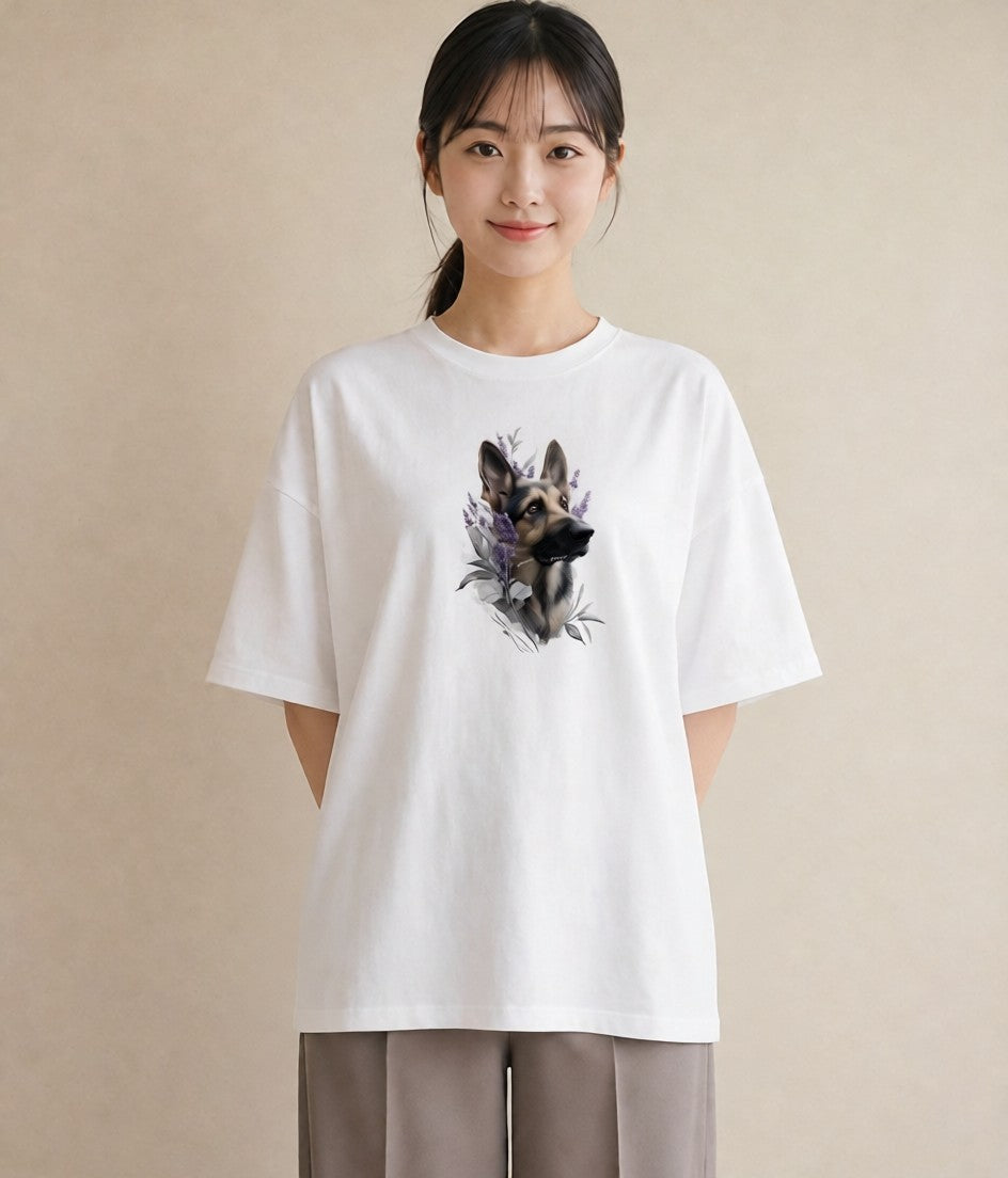 デザインTシャツ レディース ジャーマンシェパード 犬 いぬ イラスト ユニーク 公園 ママ 白T
