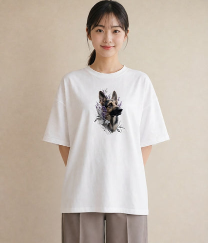 デザインTシャツ レディース ジャーマンシェパード 犬 いぬ イラスト ユニーク 公園 ママ 白T