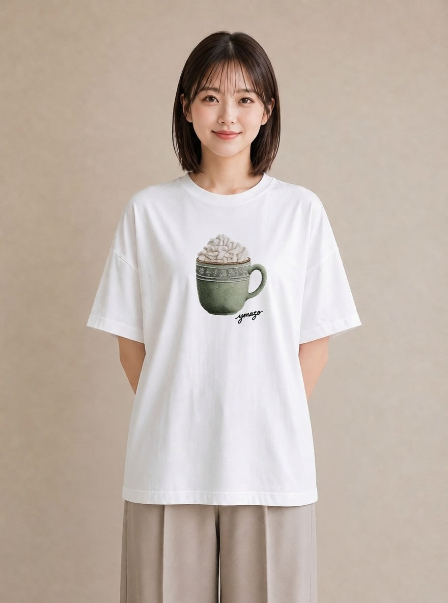 グラフィックTシャツ レディース ココア 食べ物 フード イラスト ミニマル 休日 ペアコーデ 白T