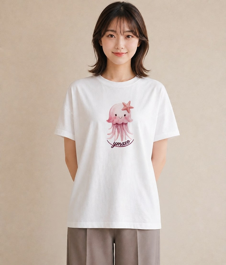 グラフィックTシャツ レディース タコ 海の生き物 海 イラスト 上品 買い物 夏コーデ 白T