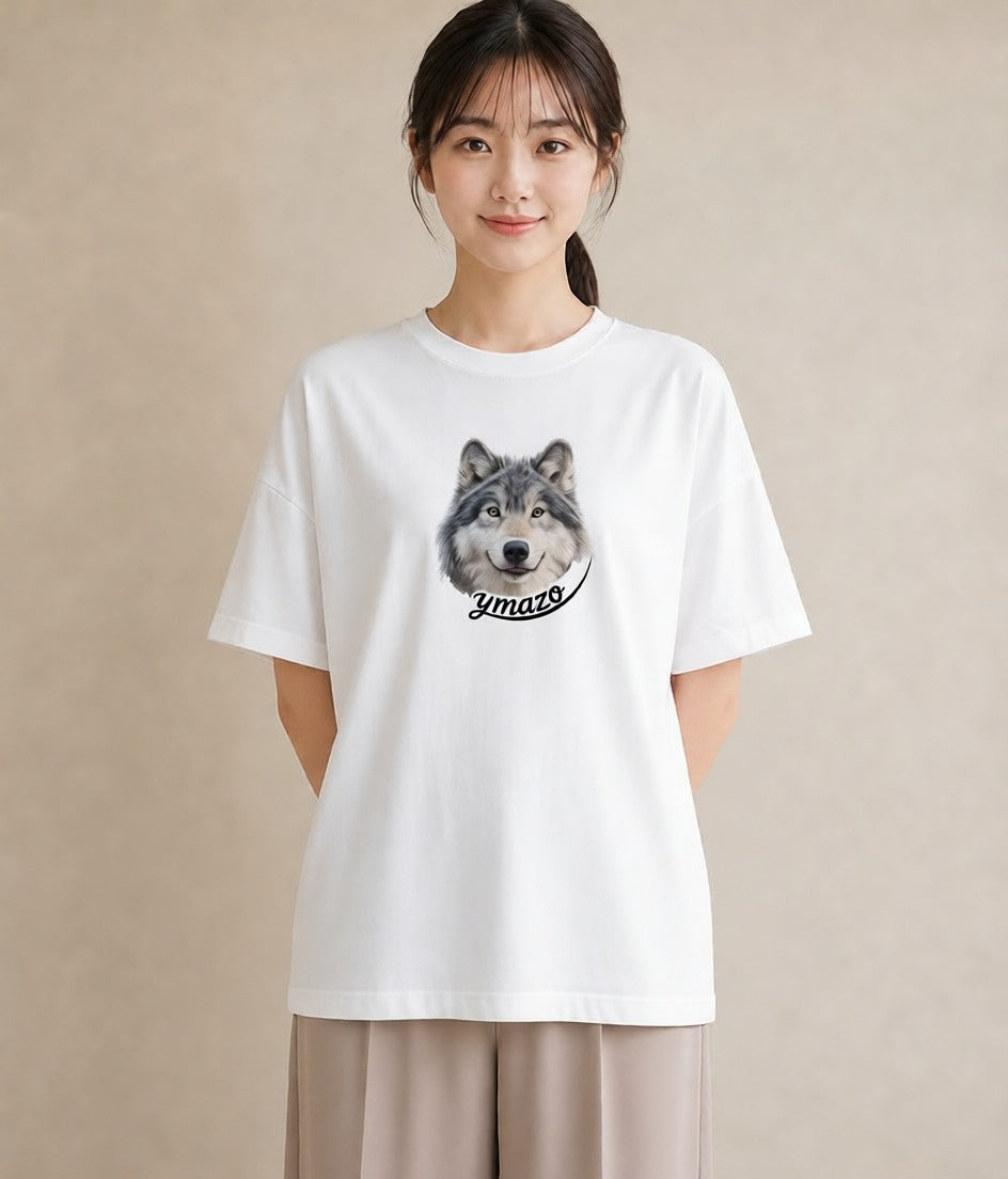 プリントTシャツ レディース シベリアンハスキー 犬 いぬ イラスト 北欧風 綿100 デート 白T